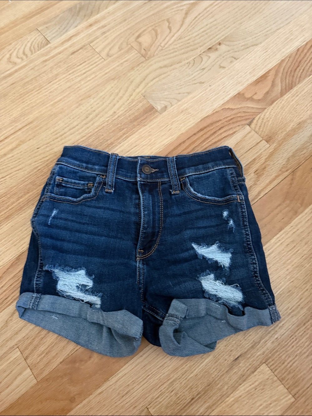 Hollister Dark Blue Distressed Rolled Denim Shorts